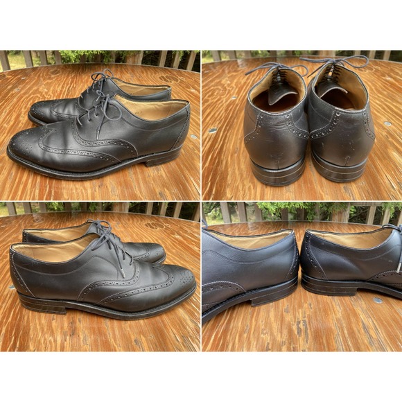 Size 12 D BALLY Black Leather Wingtip Oxford Dress Shoes Made in France